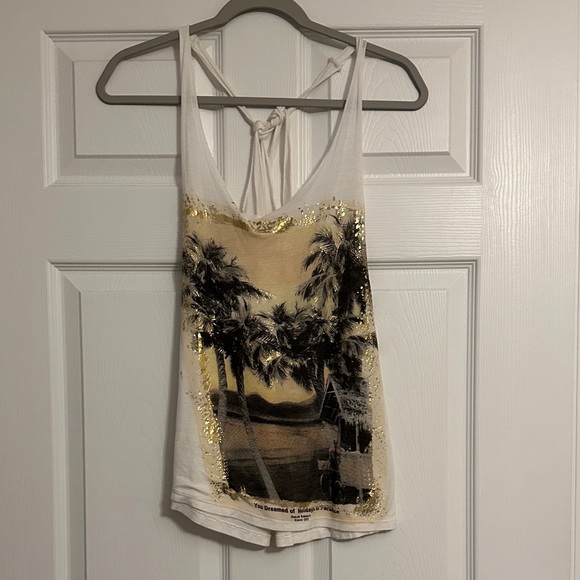 Women's White and Gold Graphic Tank Top - Picture 1 of 5